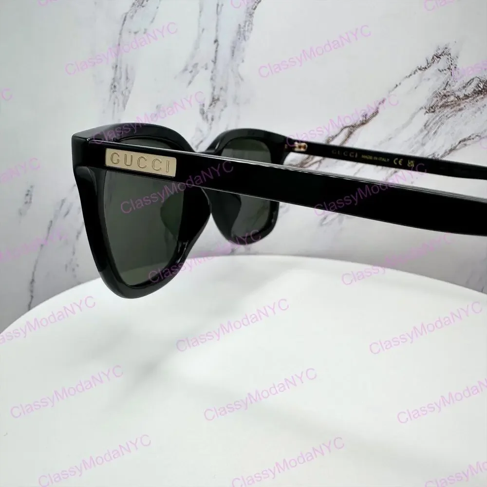 New GUCCI Sunglasses Black Square Acetate Gold Plaque Letter Logo 55-19-145 Mens